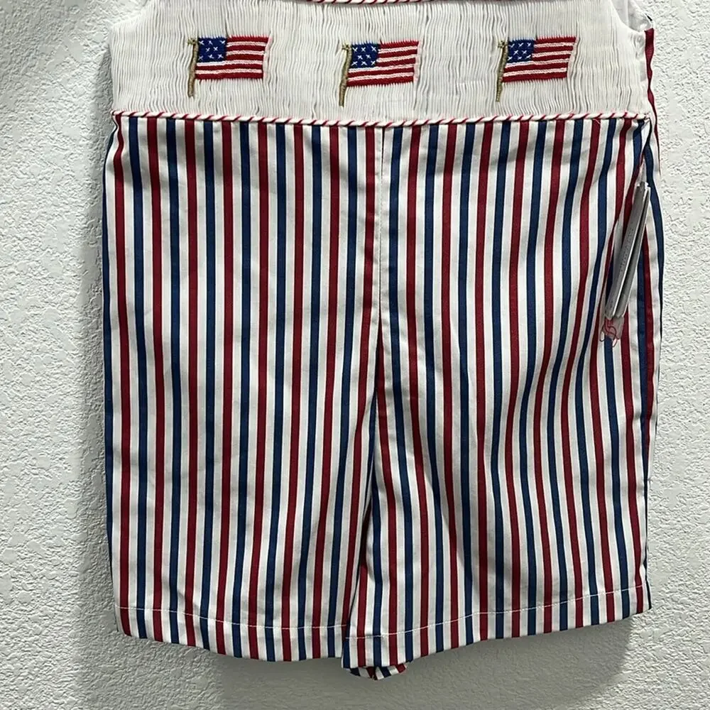 Edgehill Collection Round Neck Sleeveless Smocked American Flag Jon Jon 3T - Picture 4 of 6